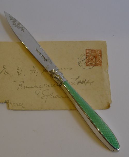 English Sterling Silver and Guilloche Enamel Letter Opener - 1906