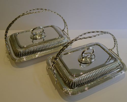 Unusual Pair Antique English Entree / Serving Dishes C.1900 - Goldsmith's & Silversmith's Co.