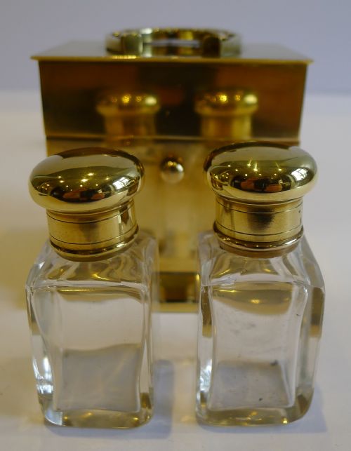 fig 1. Charming Antique English Equestrian Perfume Bottle Box in Brass c.1890 - Horseshoe