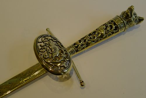 Majestic Antique English Brass Desk-top Hunting Themed Page Turner / Paper Knife C.1880