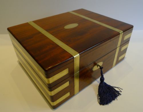 Antique English Brass Bound Jewellery Box by Mechi & Bazin, London, C.1860