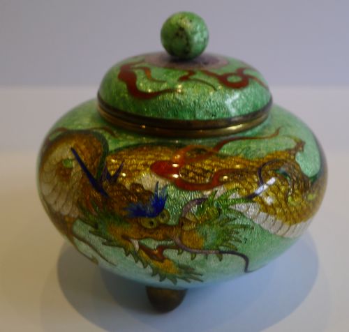 Stunning Antique Japanese Enamel Covered Jar - Dragon - Meiji Period, C.1910