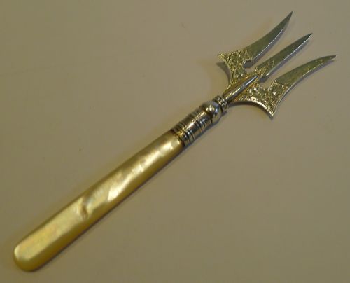 Antique English Sterling Silver & Mother of Pearl Bread Fork - Birmingham 1898