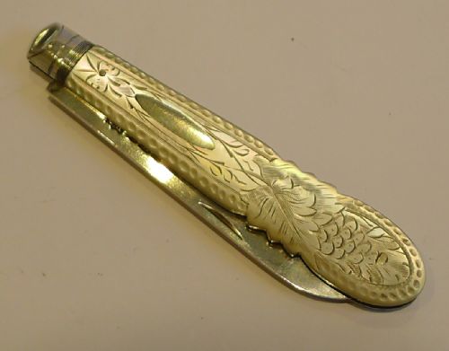 Antique English Sterling Silver & Mother of Pearl Fruit Knife - Sheffield 1907