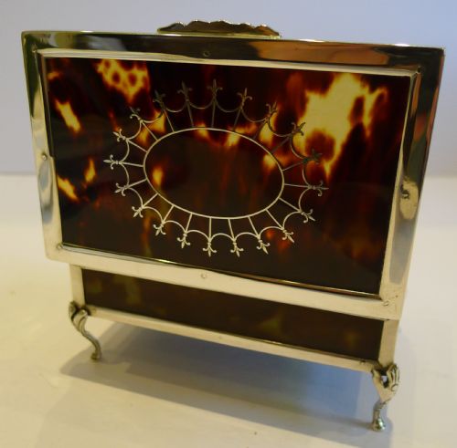 English Sterling Silver and Tortoise Shell Jewelry Box - London 1920
