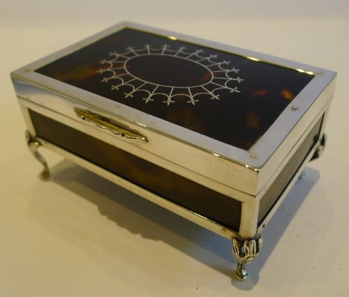 fig 1. English Sterling Silver and Tortoise Shell Jewelry Box - London 1920