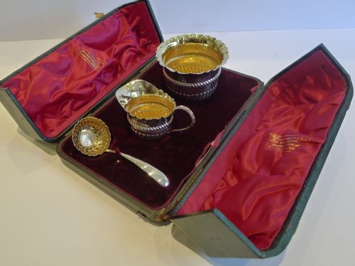 fig 1. Unusual Antique English Sterling Silver Serving Set - Coins In Bases - 1894