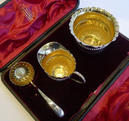 fig 2. Unusual Antique English Sterling Silver Serving Set - Coins In Bases - 1894
