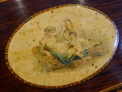 fig 1. Antique English Partridge Wood Table Box - Mother & Child - Regency c.1820