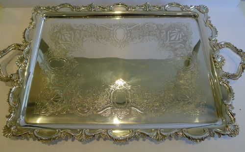 Large Antique English Silver Plated Serving Tray C. 1890