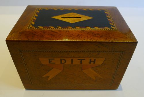 Inlaid Walnut Antique English Trinity House Money Box / Bank - Maritime Interest, C.1870 - Edith