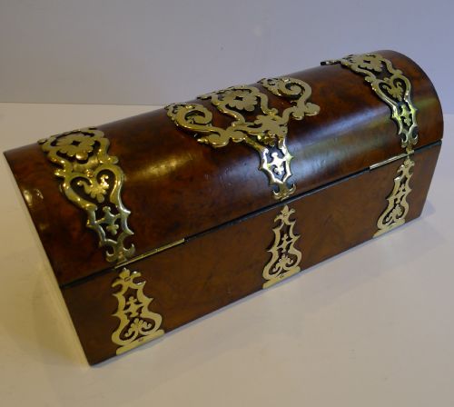 fig 1. Antique English Domed Burl Walnut Glove Box - Brass Mounted c.1860