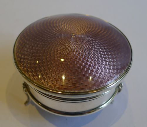 English Sterling Silver and Lilac Guilloche Enamel Jewellery Box