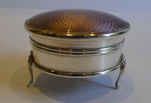 fig 1. English Sterling Silver and Lilac Guilloche Enamel Jewellery Box