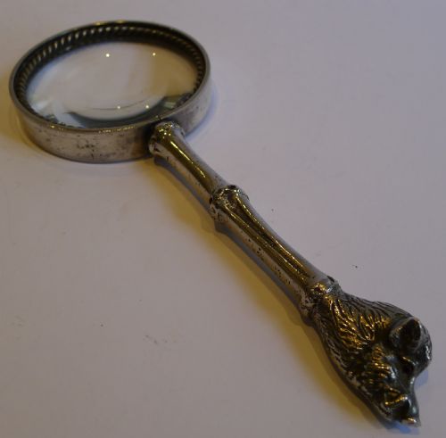 Antique White Metal Figural Magnifying Glass - Hog - Glass Eyes, C.1890