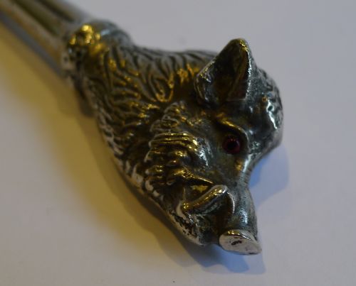 fig 1. Antique White Metal Figural Magnifying Glass - Hog - Glass Eyes, c.1890