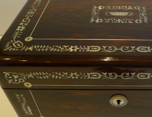 fig 2. Fabulous Large English William IV Mother or Pearl Inlaid Rosewood Jewelry Box c.1835