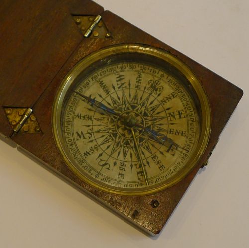 Large English Georgian Pocket Compass C.1800 in Mahogany Case