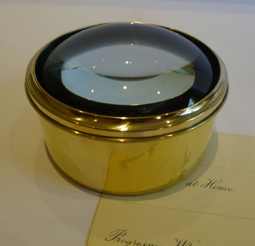 Large English Antique Brass Desk Magnifying Glass / Paperweight C.1910