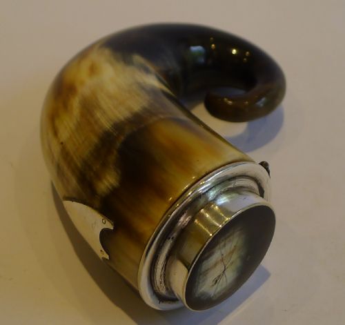 Antique English or Scottish Horn & Sterling Silver Snuff Mull C.1830