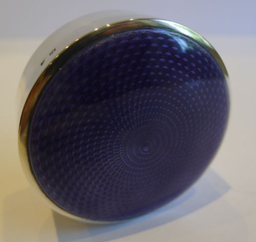 English Sterling Silver & Lilac Guilloche Enamel Box - Birmingham 1921