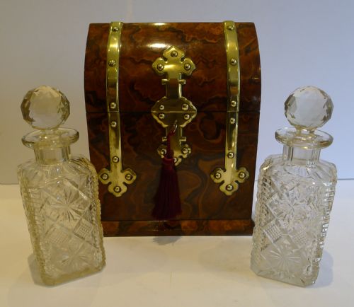 Handsome Brass Bound Burl Walnut Decanter Box by Halstaff & Hannaford, London C.1860