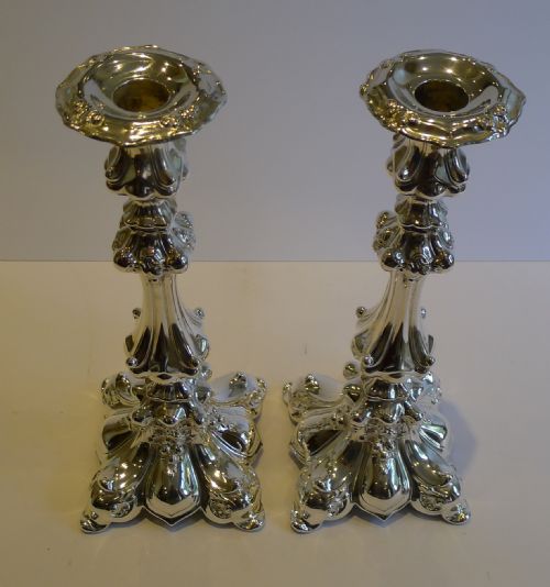 fig 1. Pair Grand Antique English Silver Plated Candlesticks c.1890