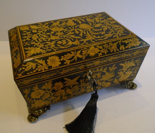 Magnificent English Regency Penwork Games Box C.1820