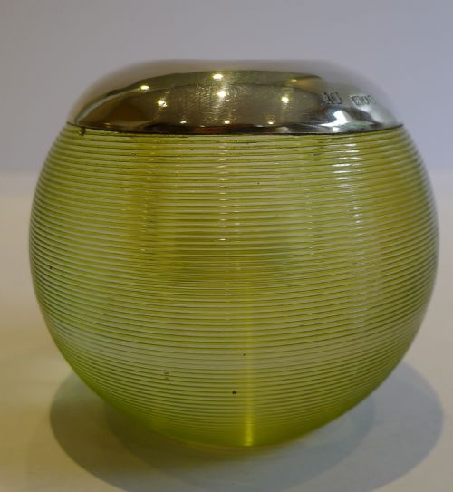 Large Antique Green Glass and Sterling Silver Match Strike - 1900