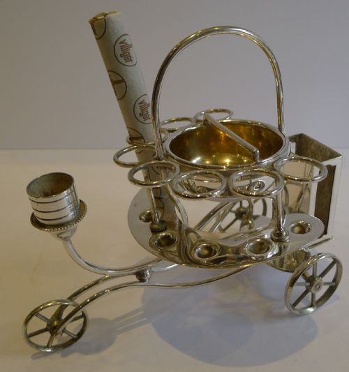 Wonderful Antique Novelty Cigar Caddy / Trolley in Silver Plate - 1892