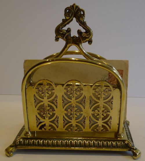 Antique English Brass Letter Rack or Stationery Holder C.1880 - Dolphins