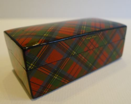 Antique Scottish Tartan Ware Spool / Sewing Box in Prince Charlie C.1880