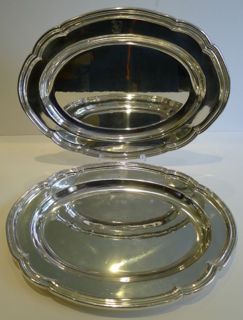 Fine Pair Antique English Elkington & Co. Serving Platters in Silver Plate - 1853