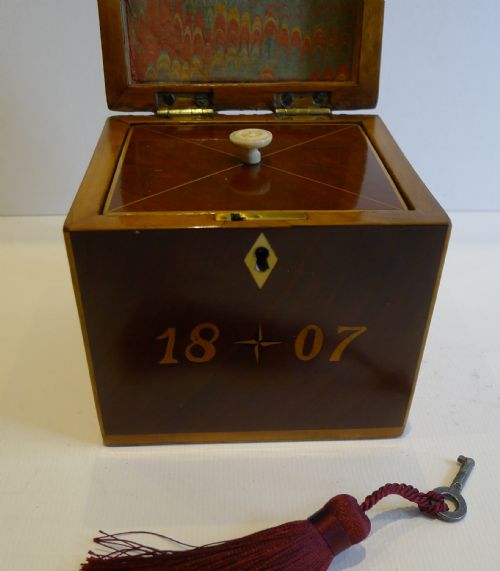 Rare George III English Tea Caddy - Clipper Ship, Dated 1807