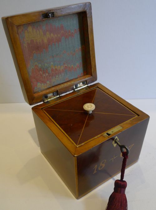 fig 1. Rare George III English Tea Caddy - Clipper Ship, Dated 1807