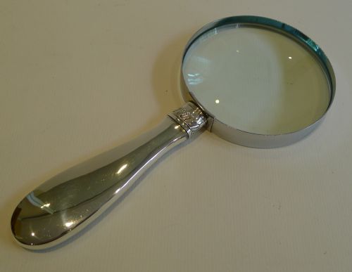 fig 1. Large English Sterling Silver & Tortoise Shell Magnifying Glass - Pique Inlaid