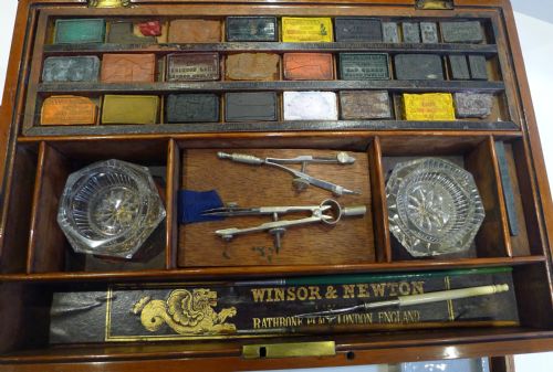 fig 1. Large Antique English Winsor & Newton Watercolour Artist's Box c.1850