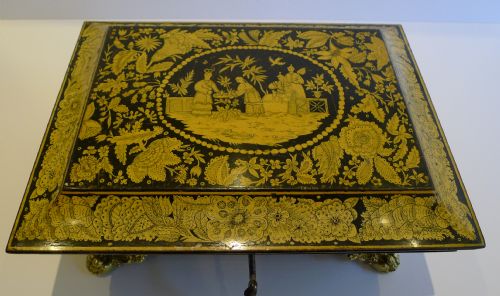 fig 1. Fine Quality English Regency Penwork Jewelry Box in Chinoiserie c.1820