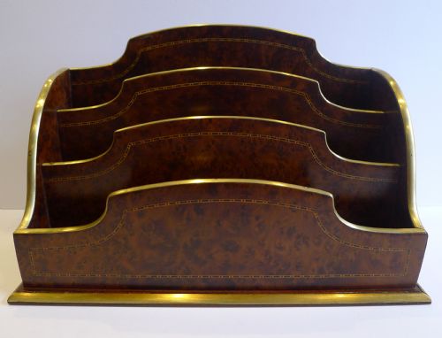 Antique French Inlaid Amboyna Stationery / Letter Rack C.1900
