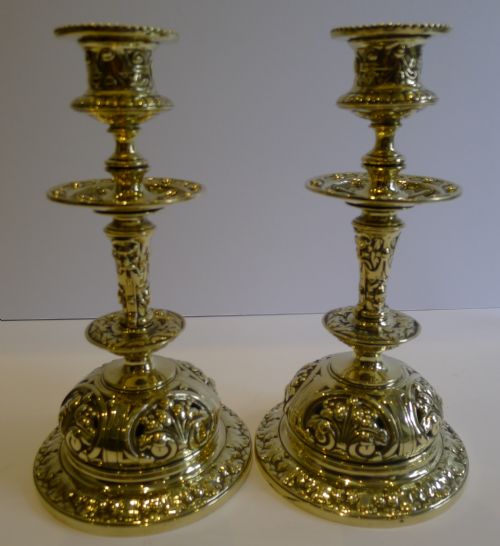 fig 1. Unusual & Grand Pair Antique English Brass Candlesticks c.1890