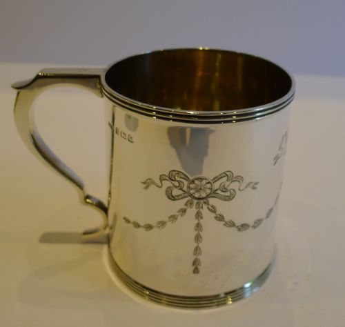 fig 1. Top Quality Antique English Sterling Silver Christening Mug - Edwardian