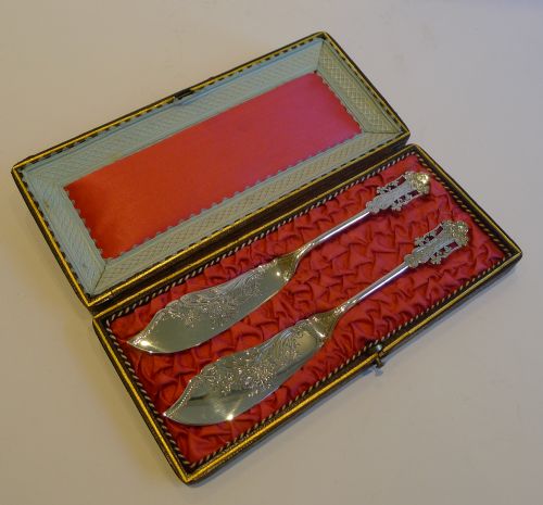 Stunning Pair Silver Plated Butter Knives by Albert J. Beardshaw & Co. C.1880