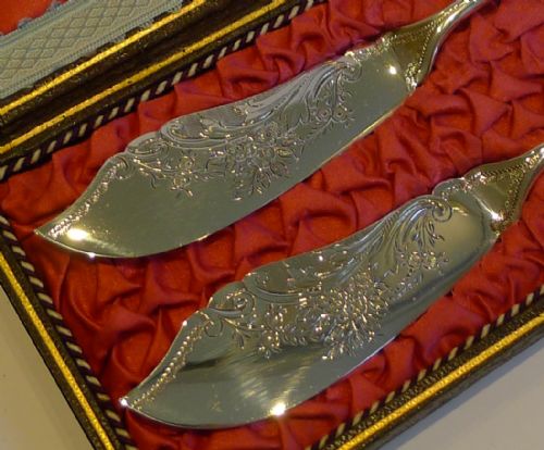 fig 1. Stunning Pair Silver Plated Butter Knives by ALBERT J. BEARDSHAW & CO. c.1880