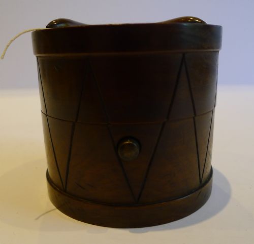 fig 1. Antique English Novelty Carved Walnut Thread or String Box c.1890 - Drum