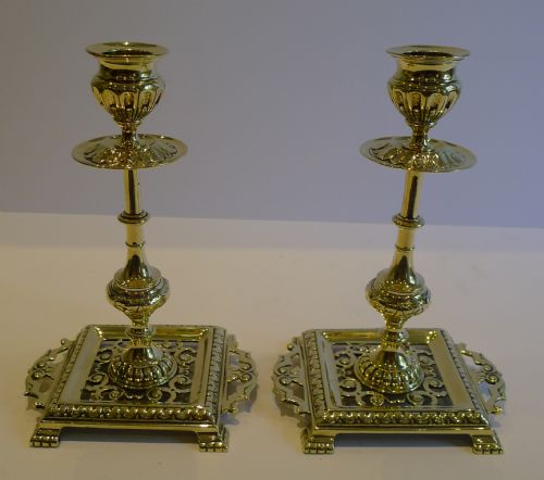 Pair Antique English Brass Candlesticks C.1880