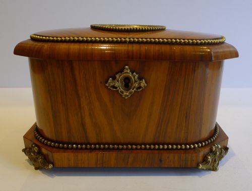 fig 1. Rare Antique French Tulipwood Tea Caddy With Sevres Plaque & Burr Holly Interior c.1850