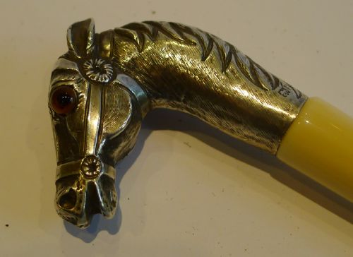 fig 1. Antique English Figural Magnifying Glass - Ivory & Sterling Horse With Glass Eyes - 1908
