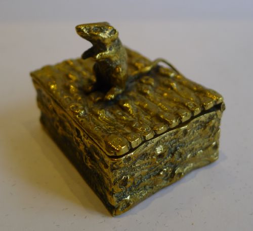 Antique English Figural Brass Match Safe / Table Vesta - Rat or Mouse C.1880