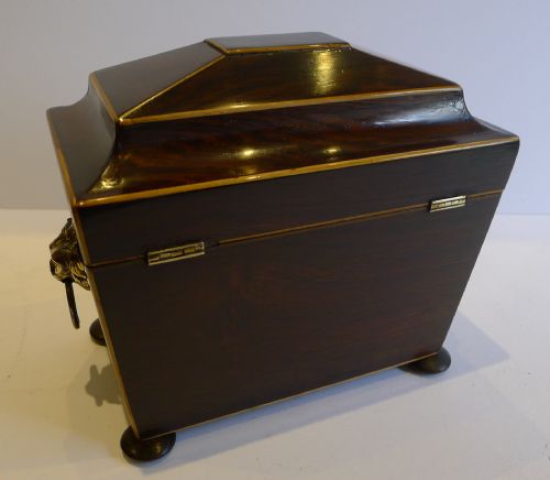 fig 1. Antique English Regency Rosewood Tea Caddy c.1820 - Lion Handles