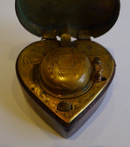 Large Antique English Heart Shaped Travel Inkwell C.1880